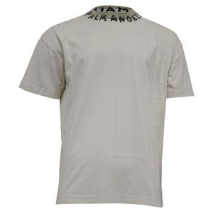 Palm Angels Seasonal Logo Printed T-Shirt in Beige Cotton